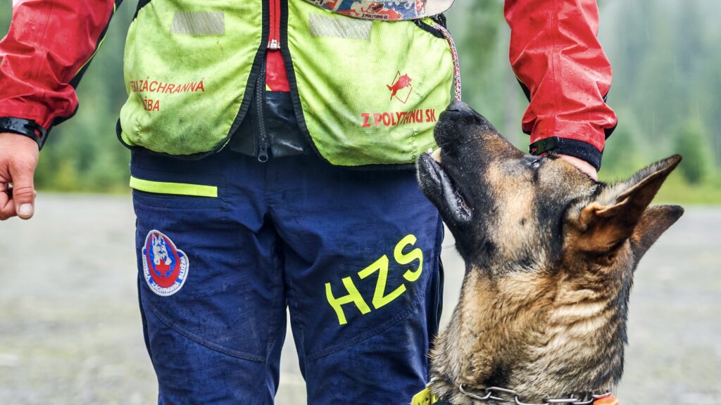 Kynologické preteky HZS - záchranár HZS so svojim psom 