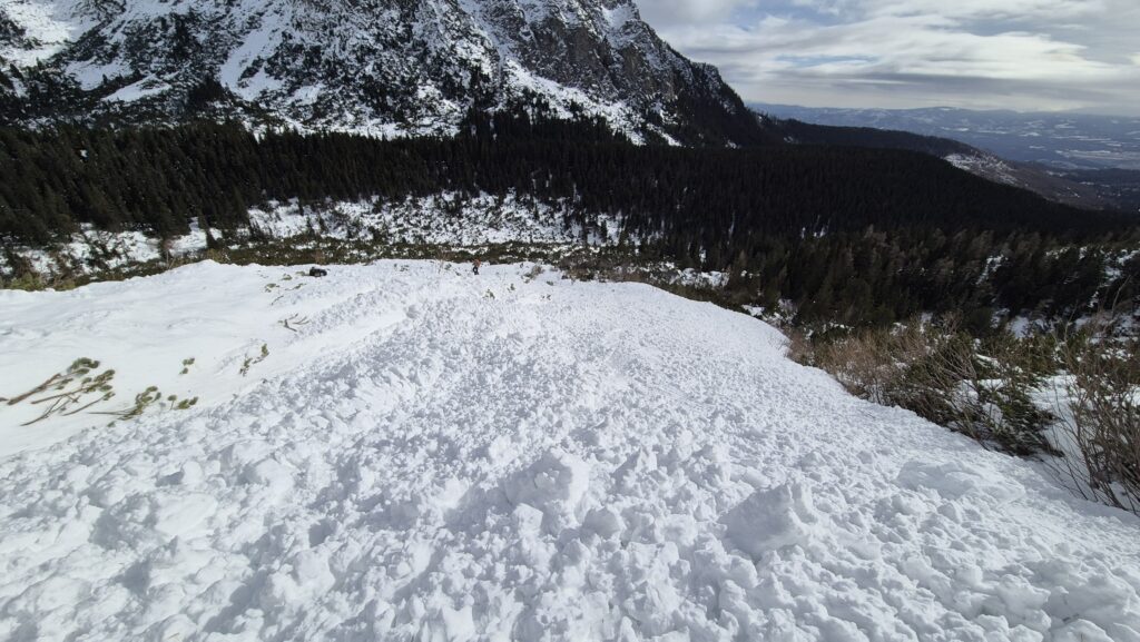 Pohľad zhora na nános lavíny