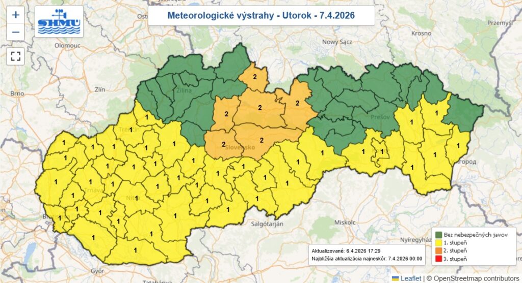 mapa meteorologických výstrah SHMÚ