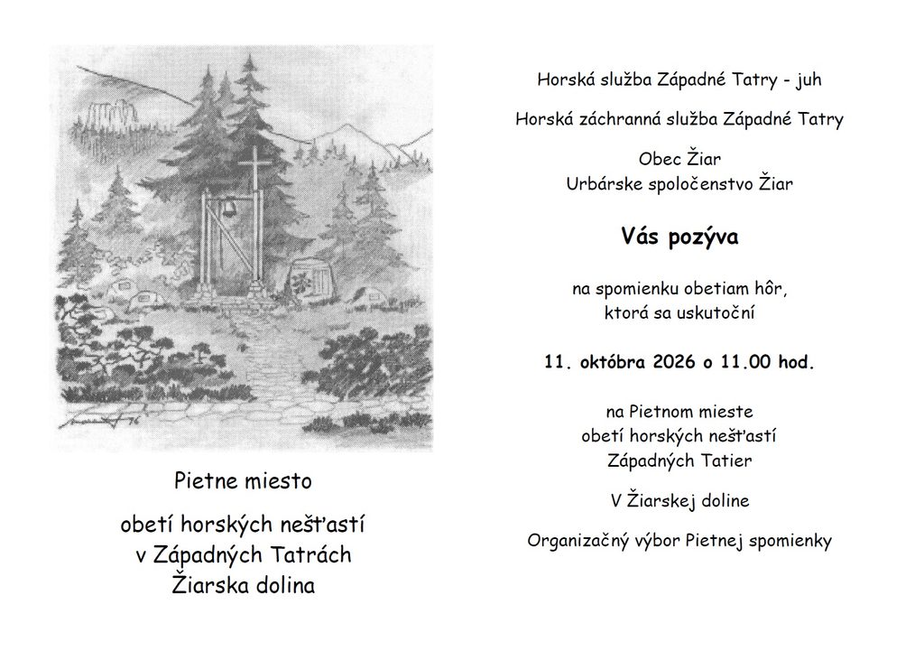 pozvánka na pietnu spomienku v Západných Tatrách - Žiarskej doline